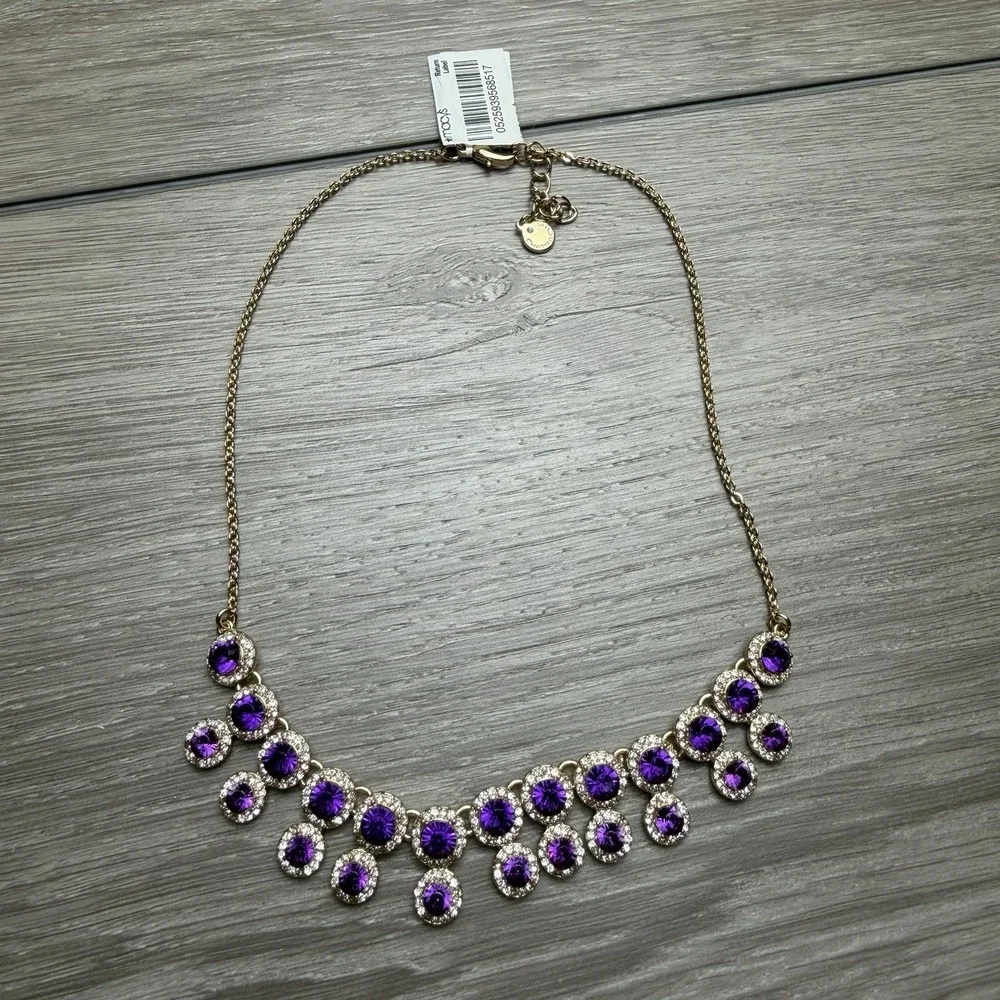 Charter Club Gold Tone Purple Amethyst Crystal Statement Collar Necklace New
